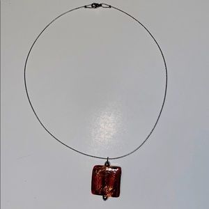 Amber Pendant on Silver Wire Necklace